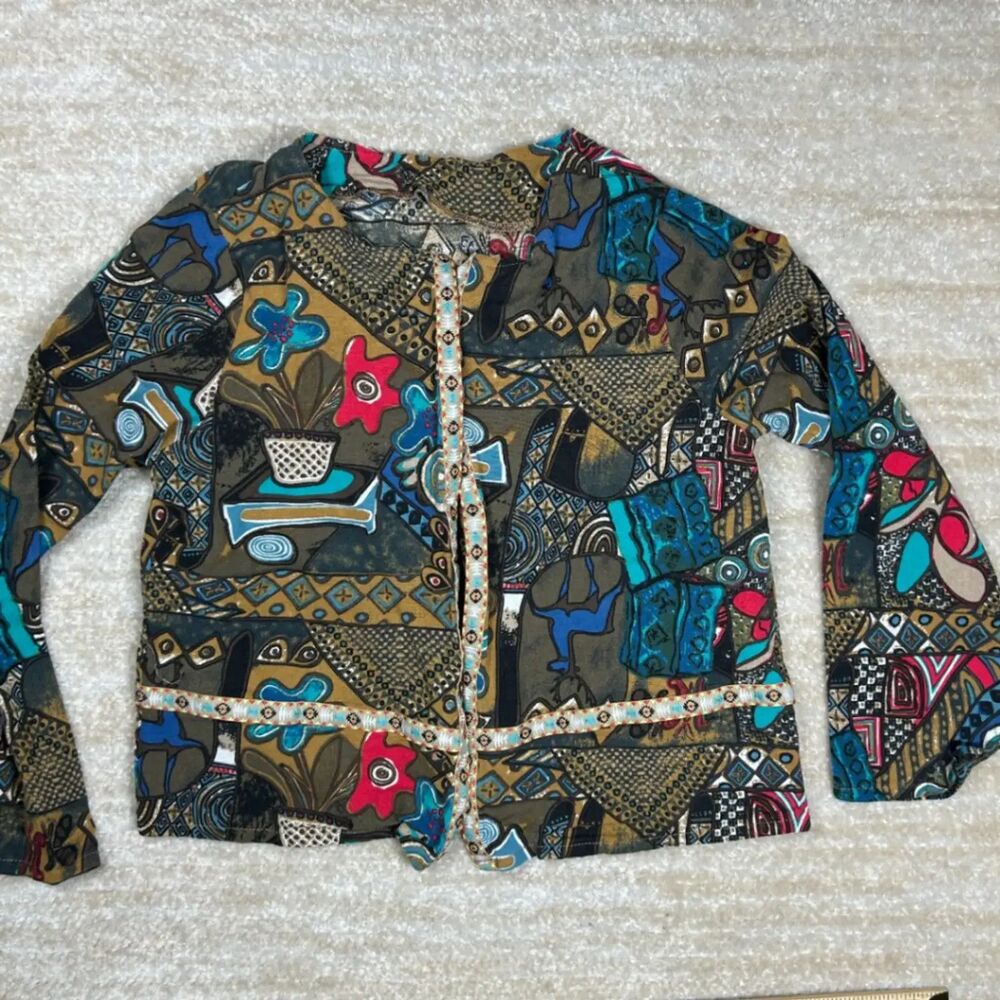 Colorful Cotton Cardigan Jacket Vintage Design Creative Printed Pattern Women’s